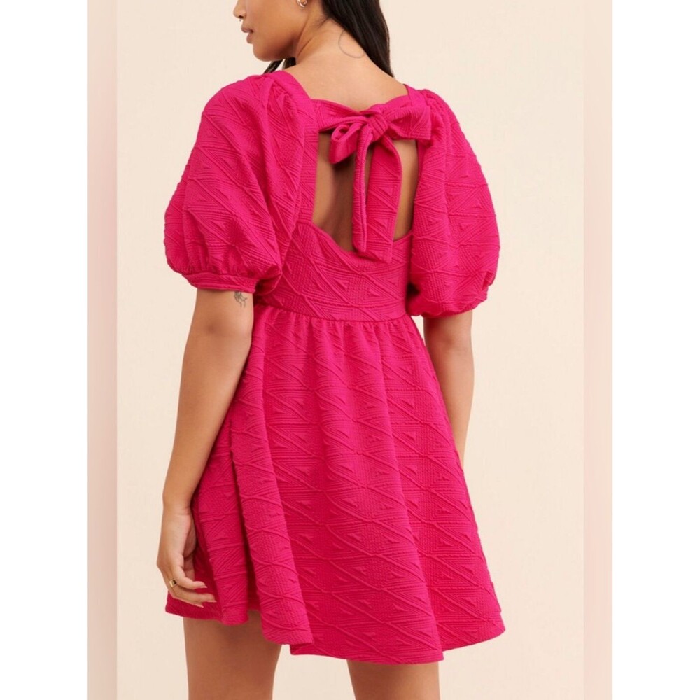 Free People Red Empire Waist Puff Sleeve Flirty Mini Dress Romantic Boho